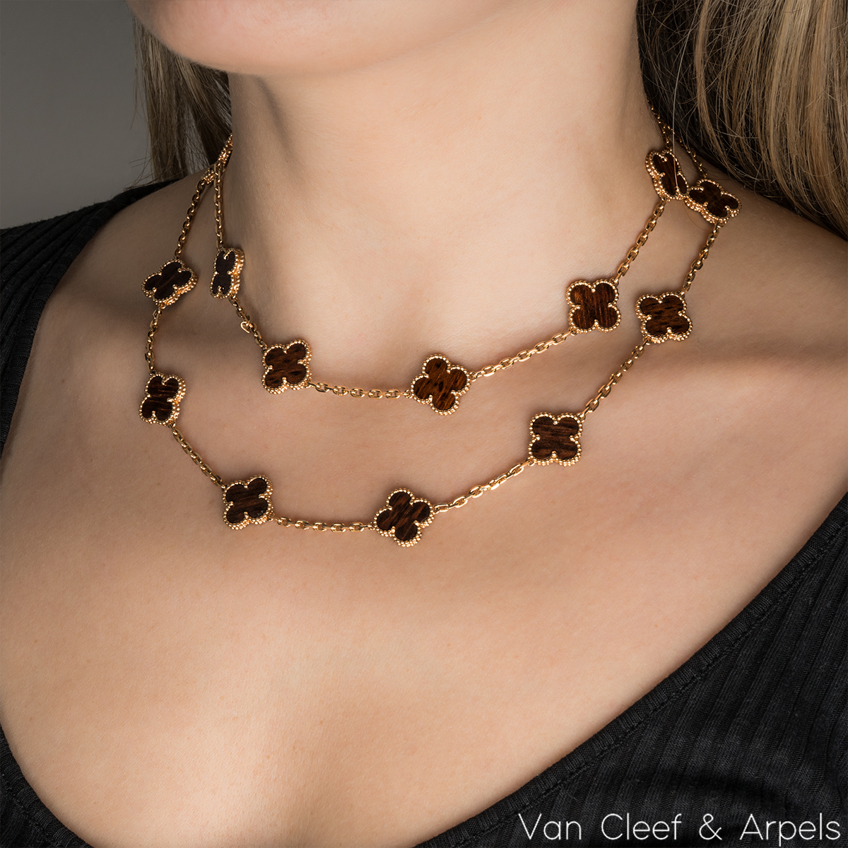 Van Cleef & Arpels Rose Gold Letterwood Vintage Alhambra Necklace
